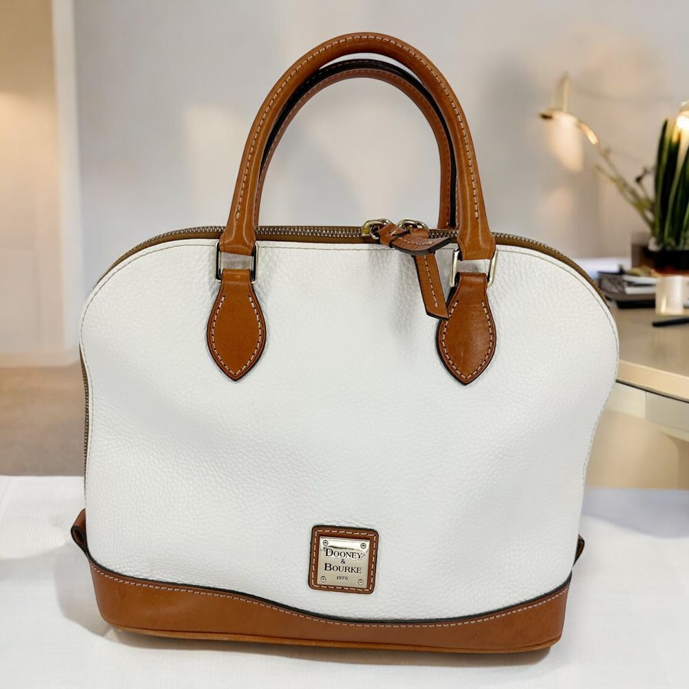 Dooney & Bourke White and Tan Leather Satchel